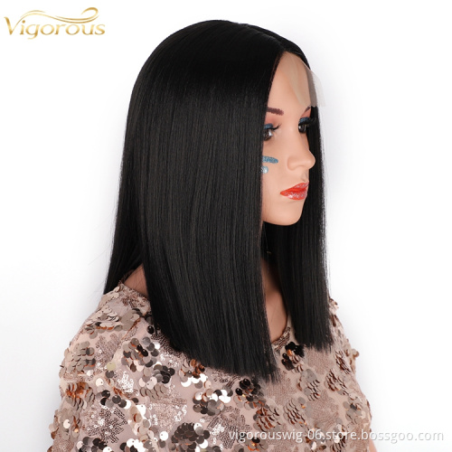 Cheap Price Popular Vendor Wholesale Synthetic Fiber Wigs For Women U Part Lace Middle Part Long Silky Straight Wave Black Hair